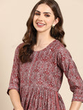 Women's Maroon Ethnic Motifs Printed Thread Work Anarkali Kurta