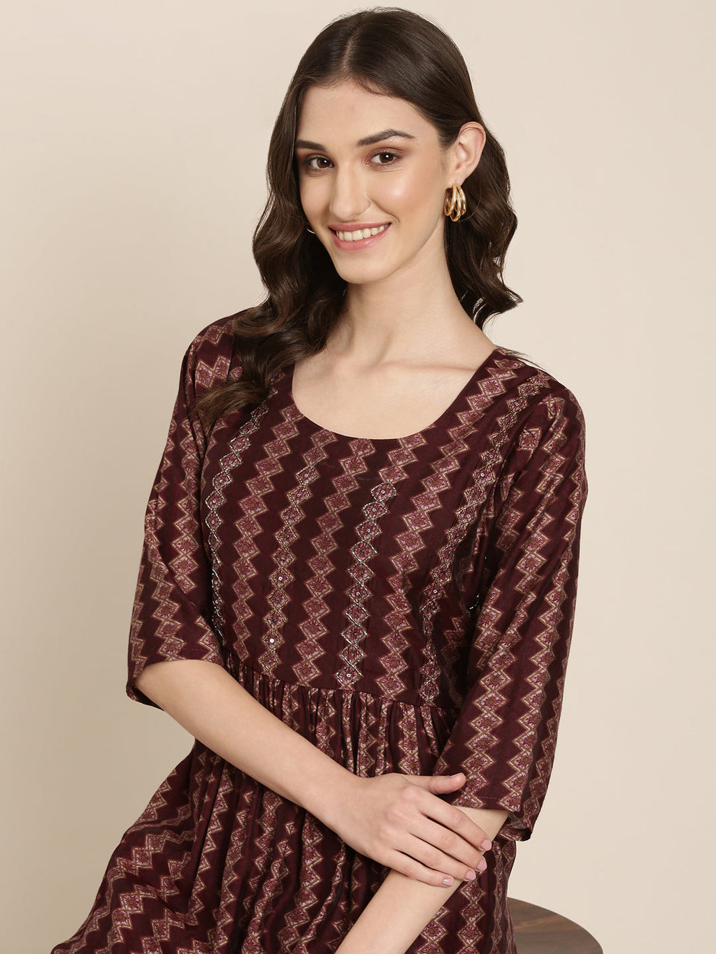 Women's Red Geometric Printed A-Line Kurta