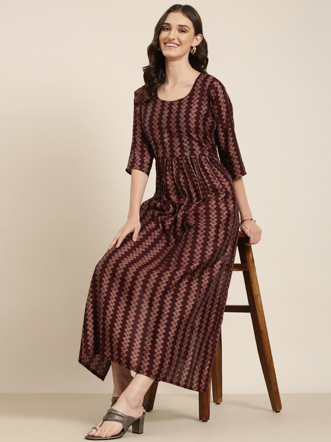 Women's Red Geometric Printed A-Line Kurta