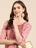 Women's Mauve Ethnic Motifs Printed Sequinned Thread Work Anarkali Kurta