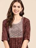 Women's Rust Abstract Printed Zari Anarkali Kurta