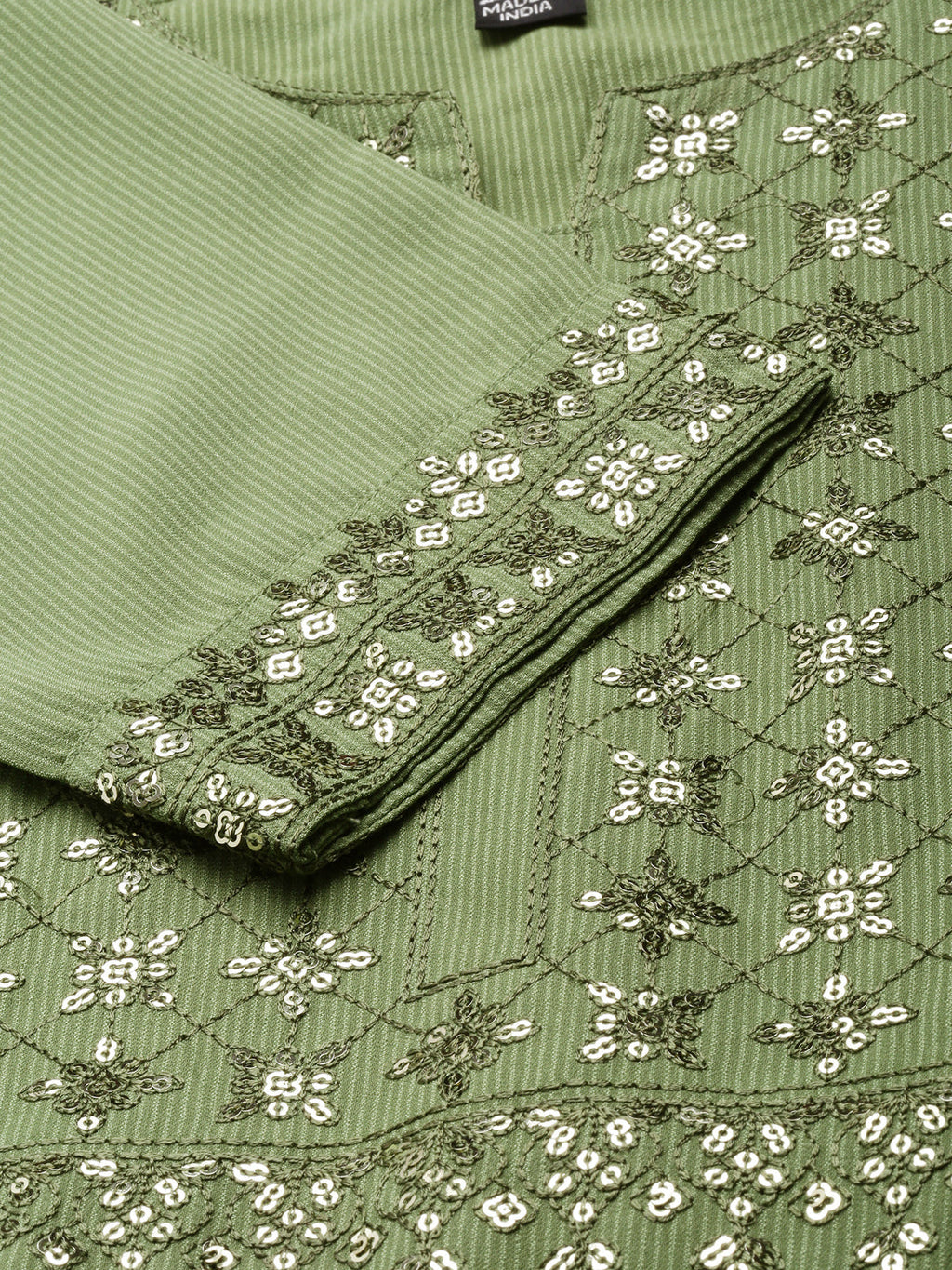 Women's Green Striped Sequinned Anarkali Kurta