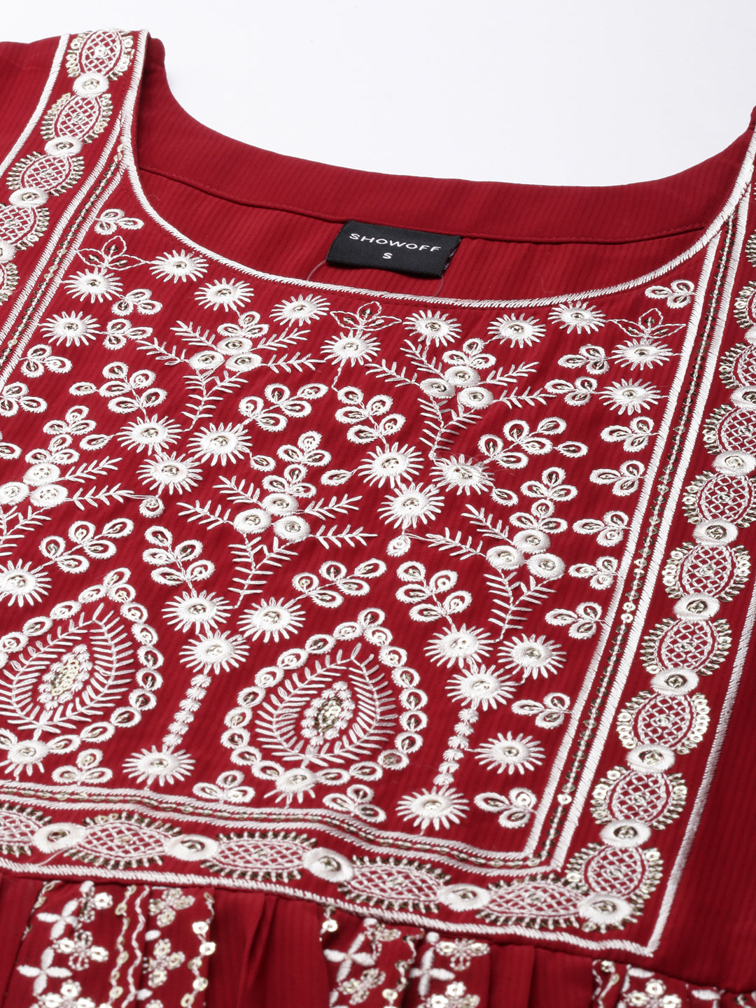 Women's Maroon Ethnic Motif Printed Anarkali Kurta