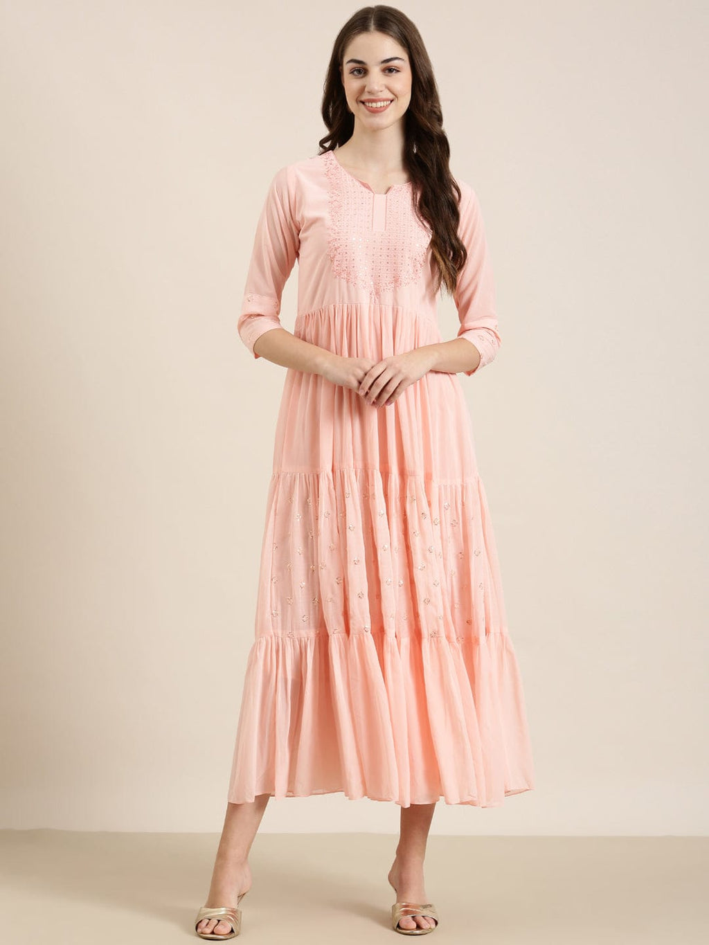 Women's Solid Empire Peach Kurta