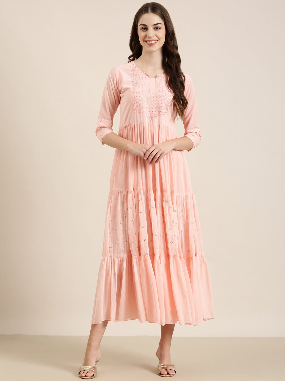 Women's Solid Empire Peach Kurta