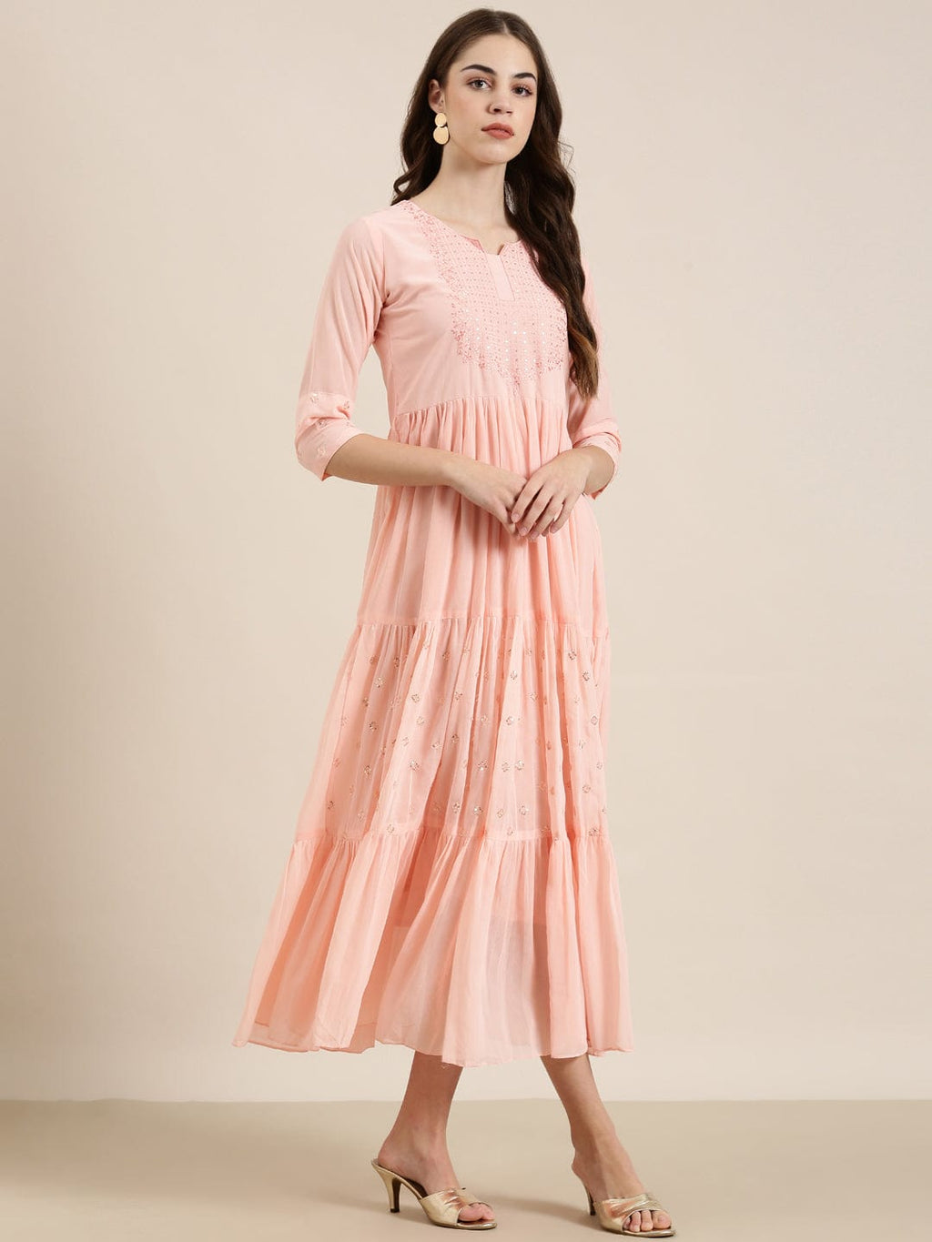 Women's Solid Empire Peach Kurta