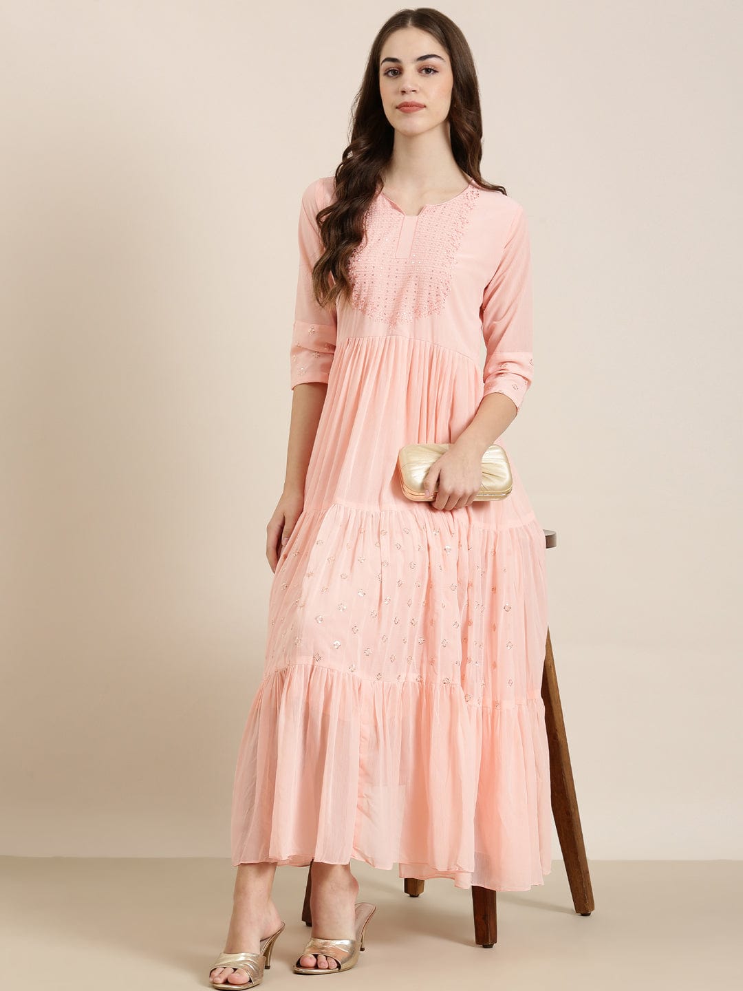 Women's Solid Empire Peach Kurta