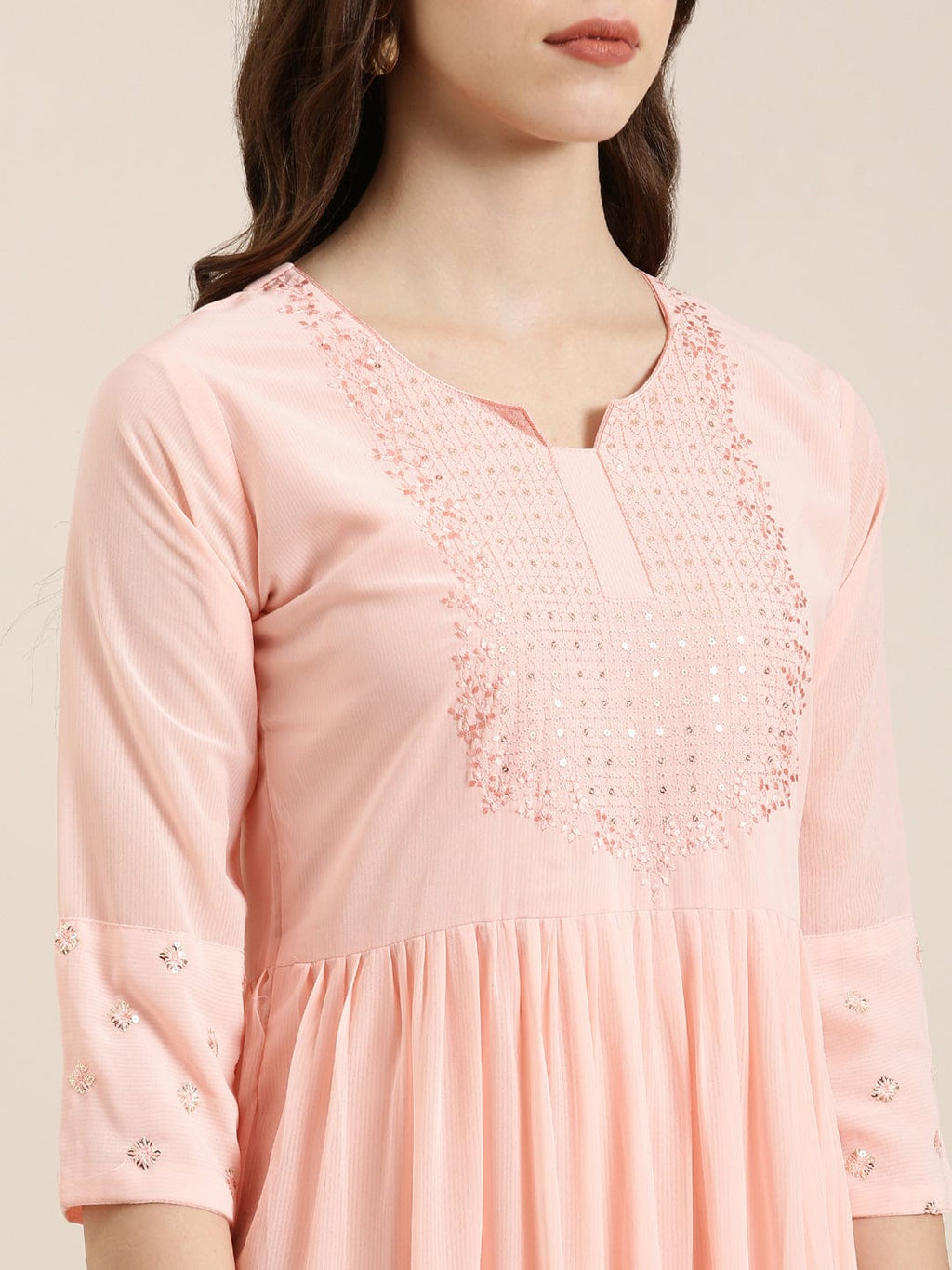 Women's Solid Empire Peach Kurta