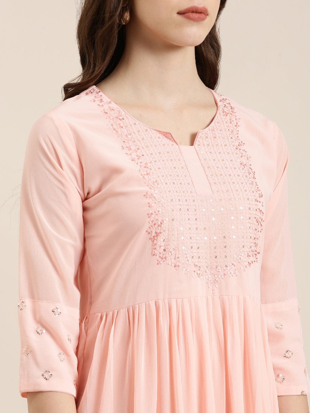 Women's Solid Empire Peach Kurta