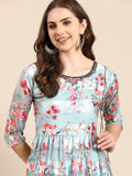 Women's Sea Green Floral Printed Chiffon Maxi Kurta