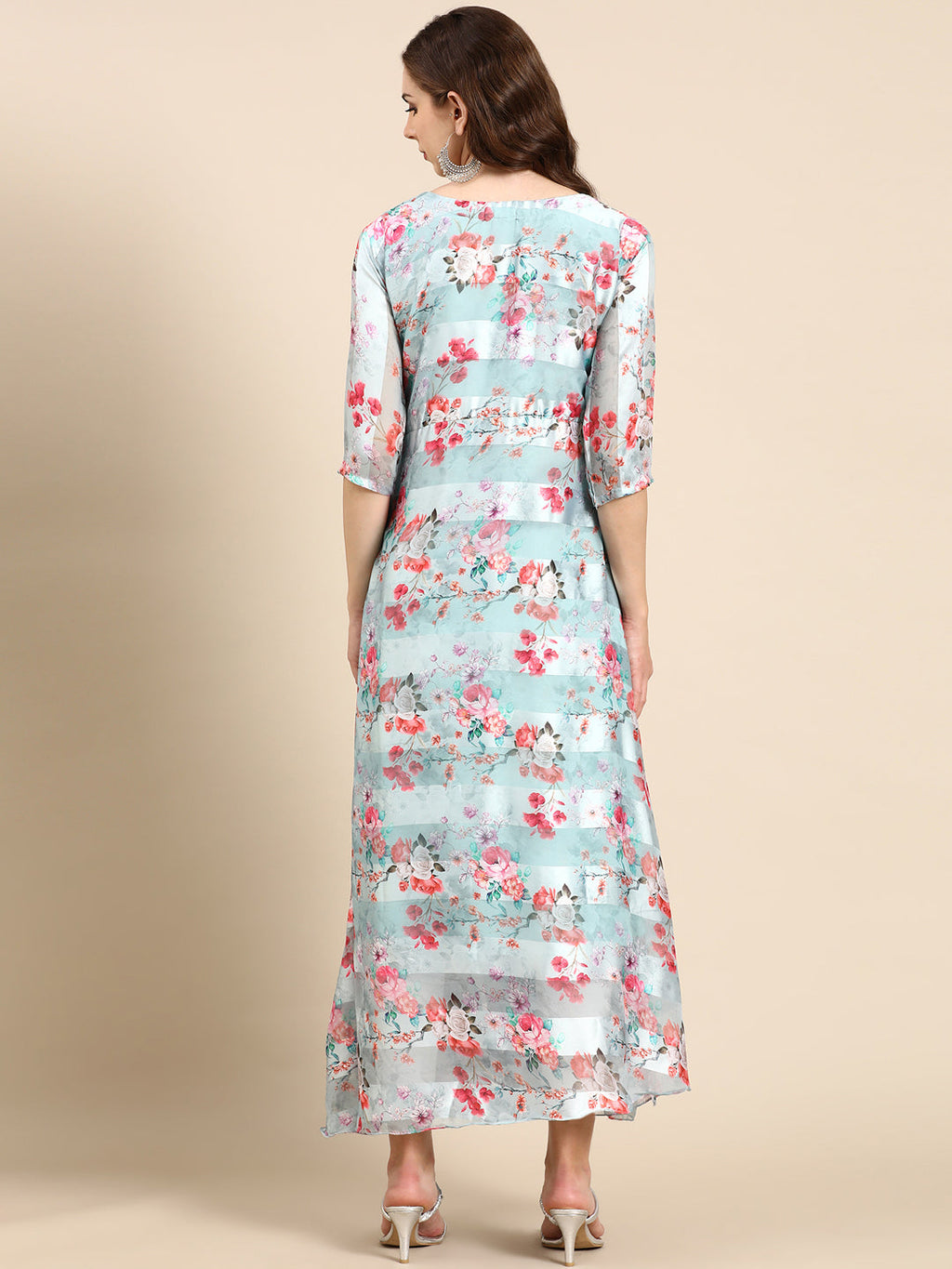 Women's Sea Green Floral Printed Chiffon Maxi Kurta