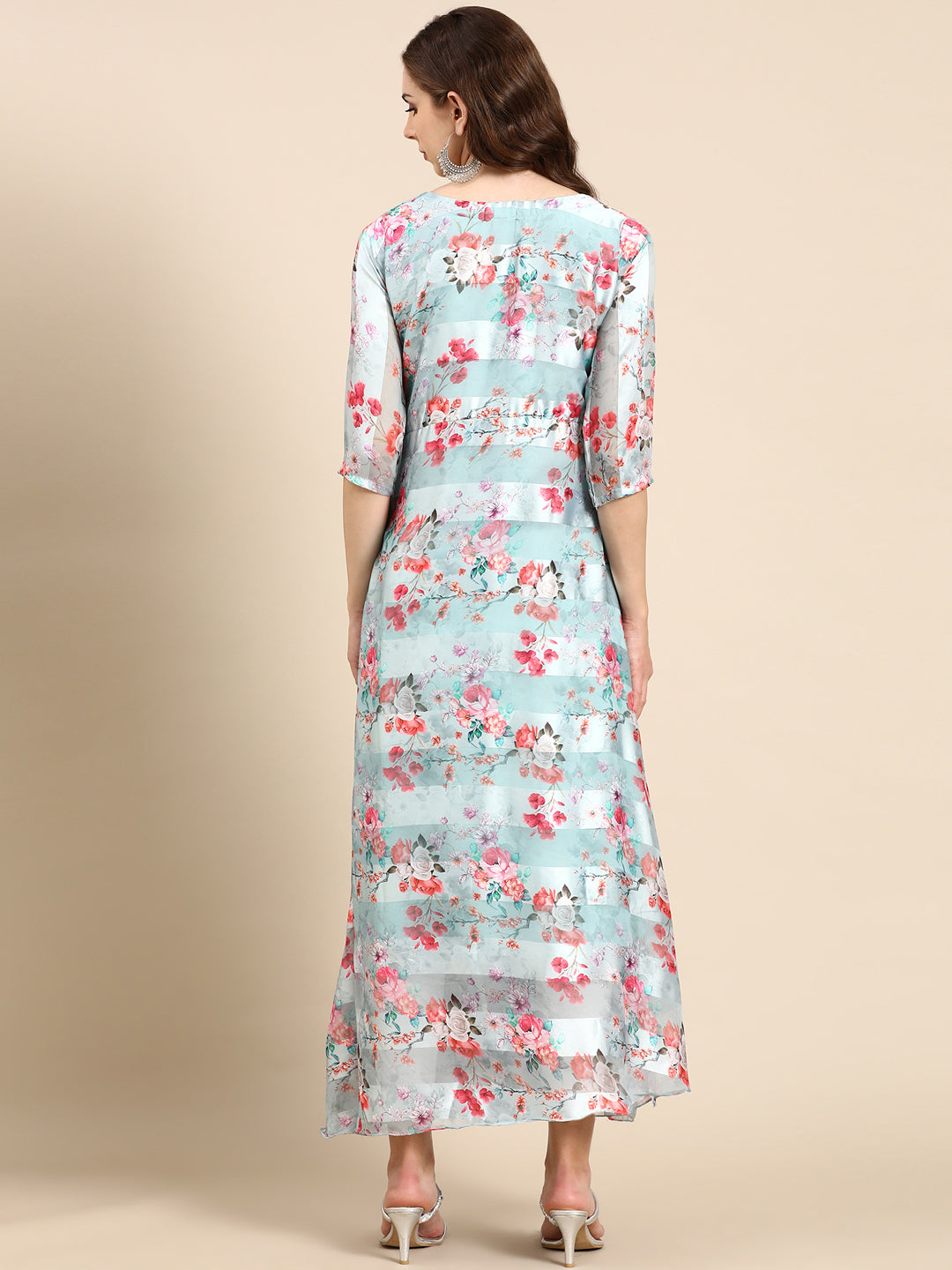 Women's Sea Green Floral Printed Chiffon Maxi Kurta