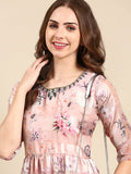 Women's Peach Floral Print Chiffon Maxi Kurta