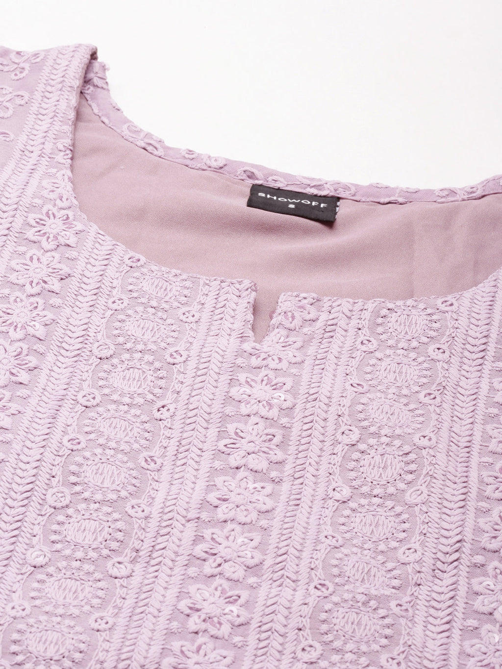 Women's Lavender Ethnic Motif Embroidered Straight Kurta