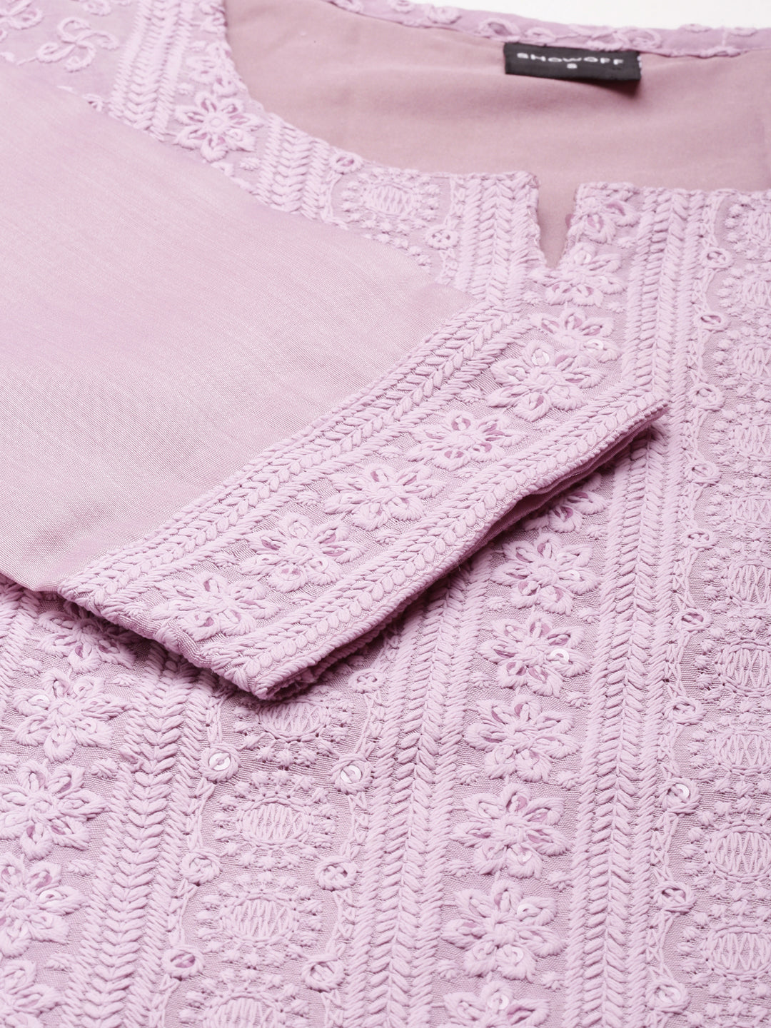 Women's Lavender Ethnic Motif Embroidered Straight Kurta