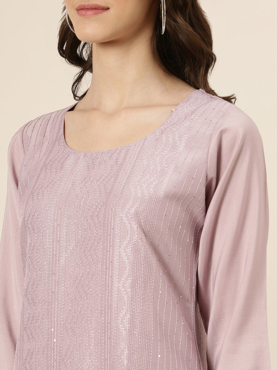 Women's Lavender Embroidered Straight Kurta
