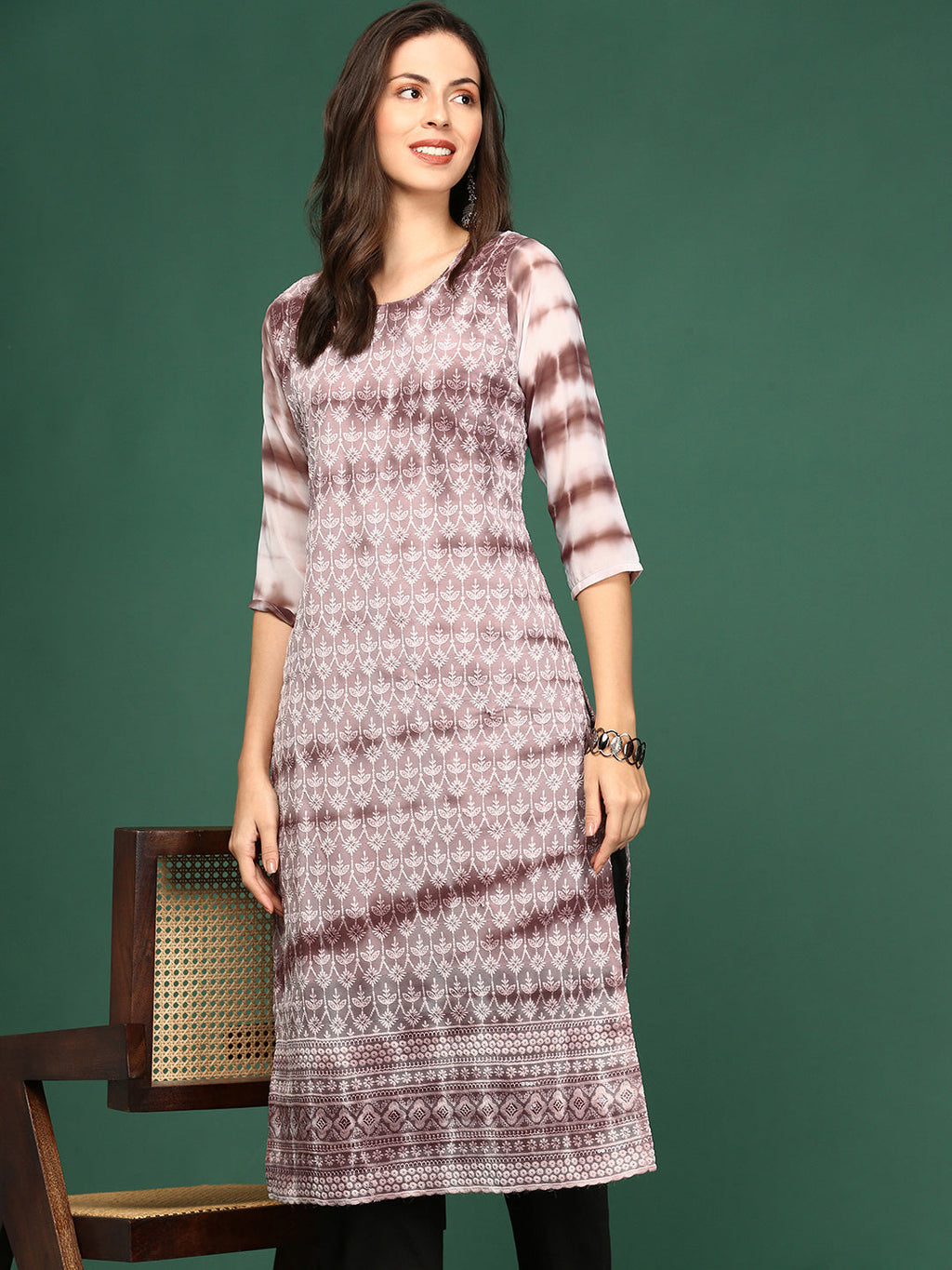 Women's Mauve Ethnic Motifs Printed Kurta