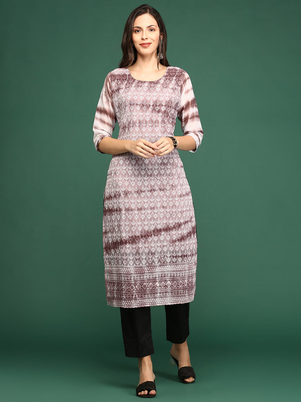 Women's Mauve Ethnic Motifs Printed Kurta
