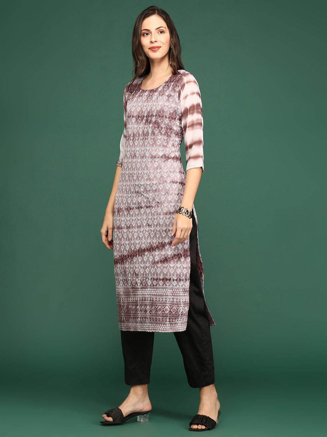 Women's Mauve Ethnic Motifs Printed Kurta