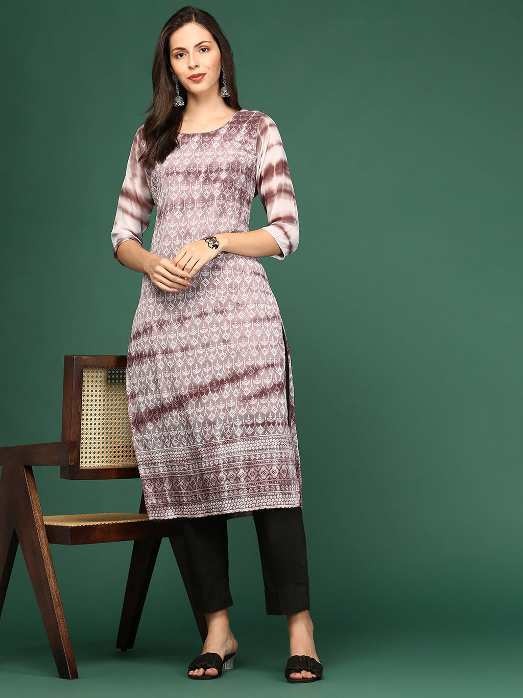 Women's Mauve Ethnic Motifs Printed Kurta