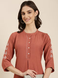 Women's Rust Mandarin Collar Straight Kurta