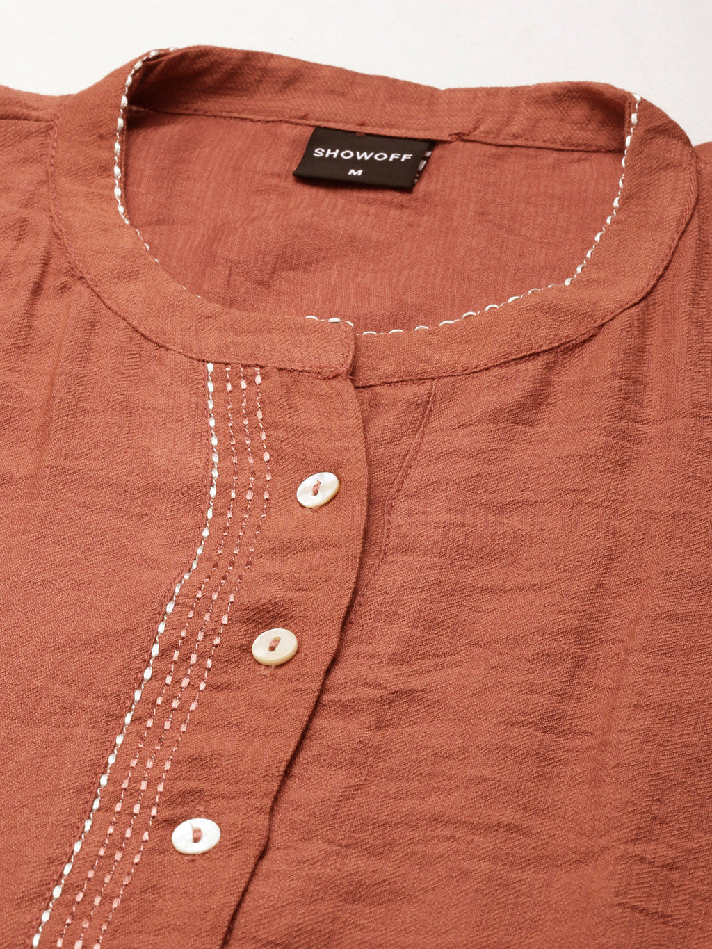 Women's Rust Mandarin Collar Straight Kurta