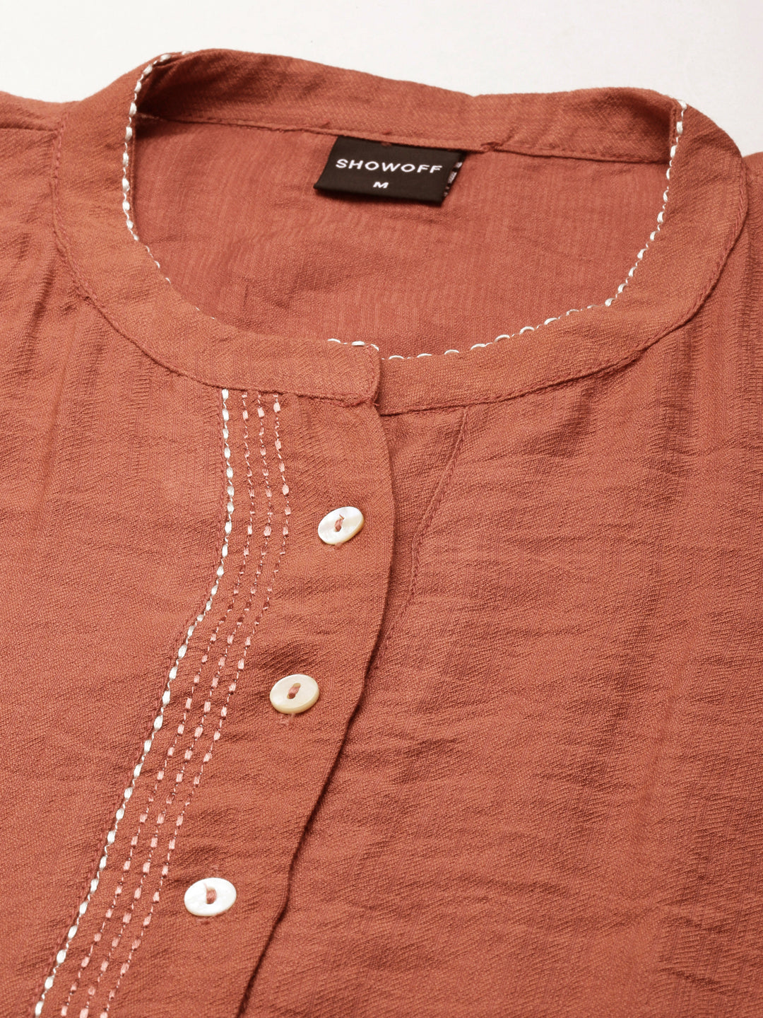 Women's Rust Mandarin Collar Straight Kurta