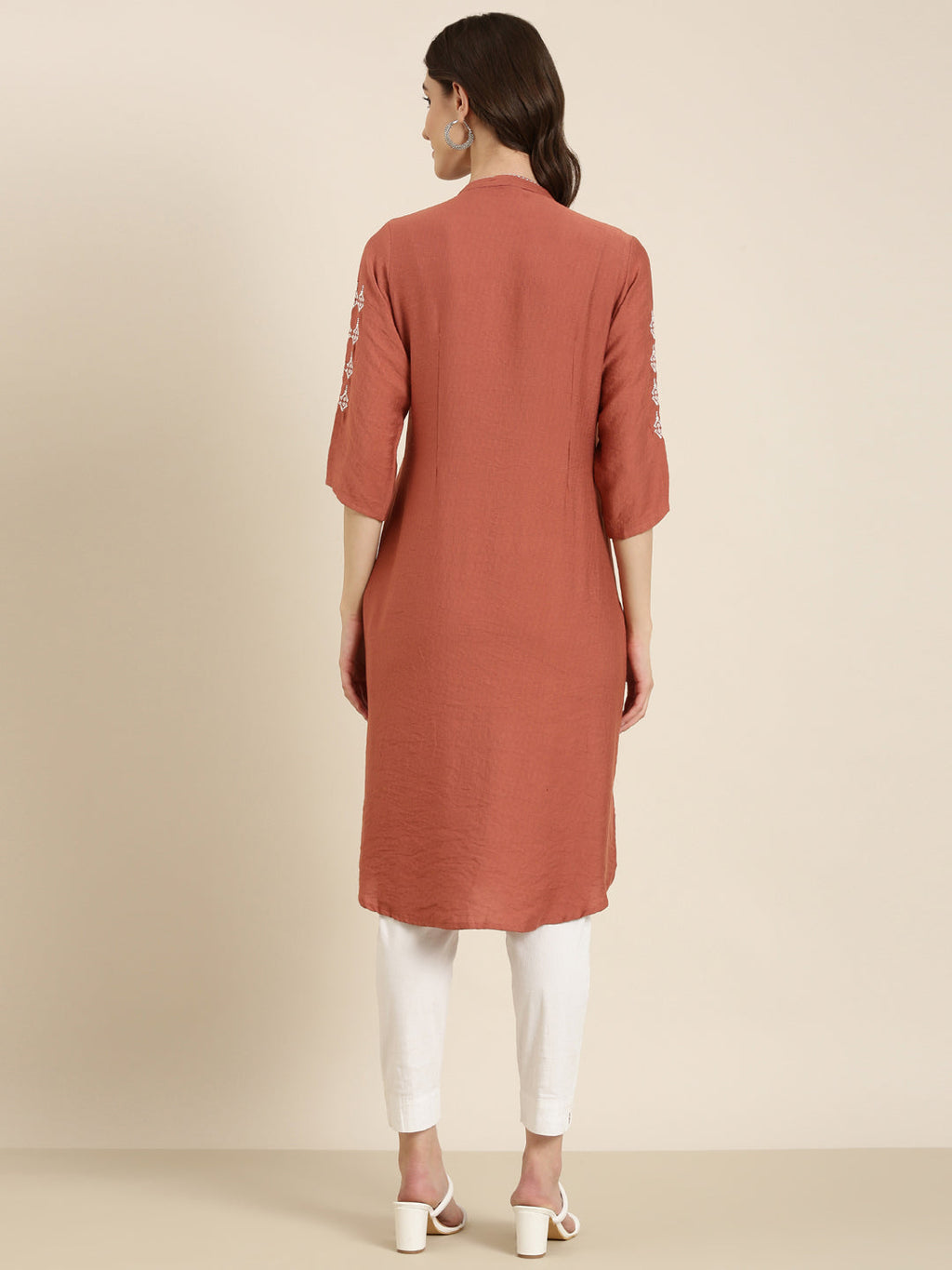 Women's Rust Mandarin Collar Straight Kurta