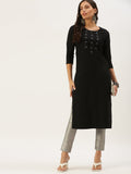Women's Black Solid Straight Kurta