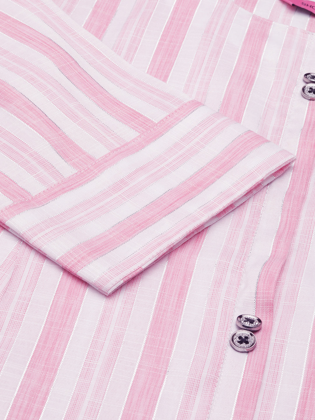 Women's Pink Striped Printed Pastels Straight Kurta