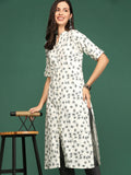 Women's Off White Printed Cotton Straight Kurta