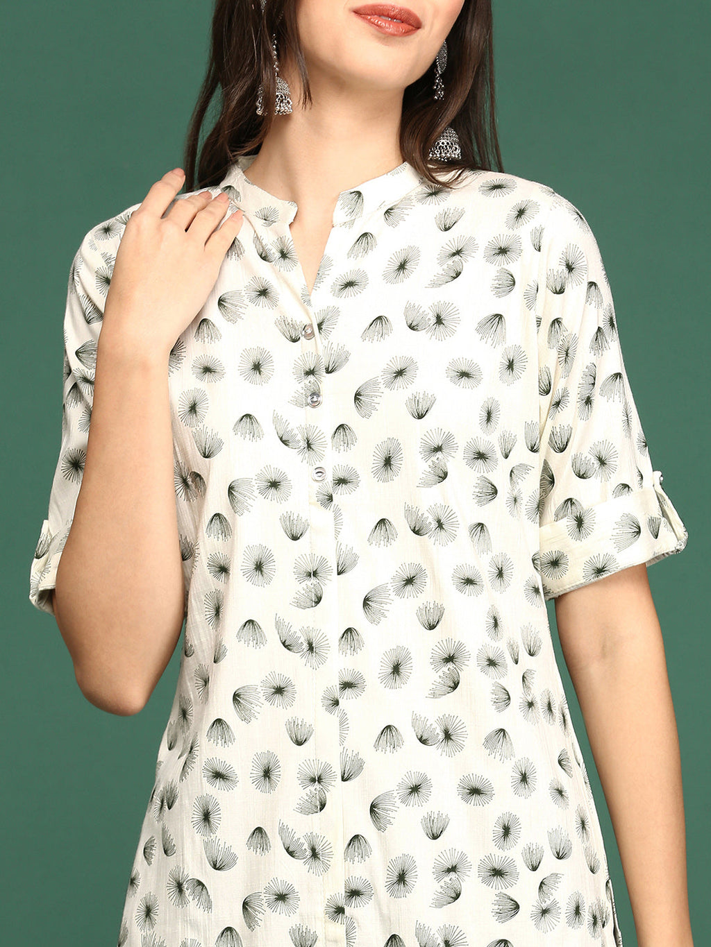 Women's Off White Printed Cotton Straight Kurta