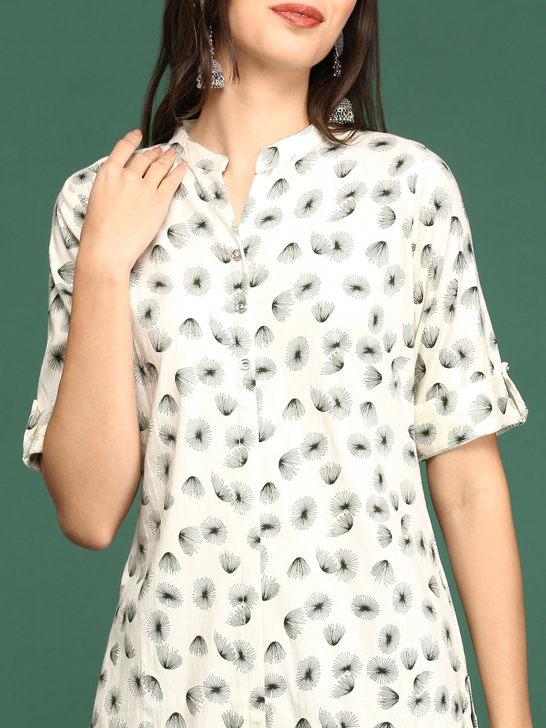 Women's Off White Printed Cotton Straight Kurta
