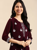 Women's Red Embroidered A-Line Kurta