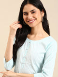 Women's Blue Striped Straight Kurta