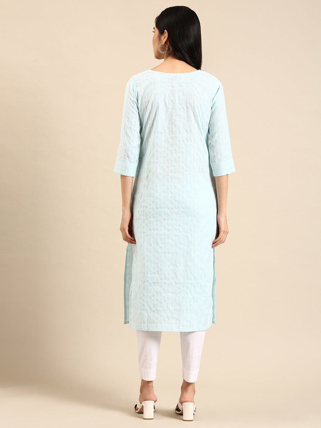 Women's Blue Striped Straight Kurta