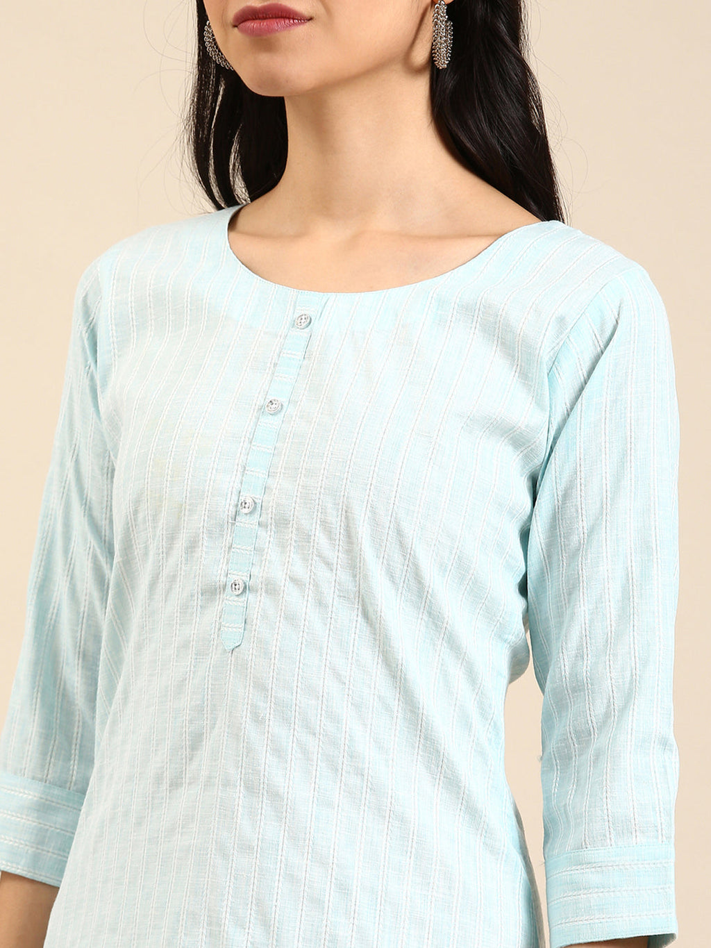 Women's Blue Striped Straight Kurta