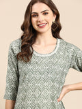 Women's Sea Green Bead Work Straight Kurta
