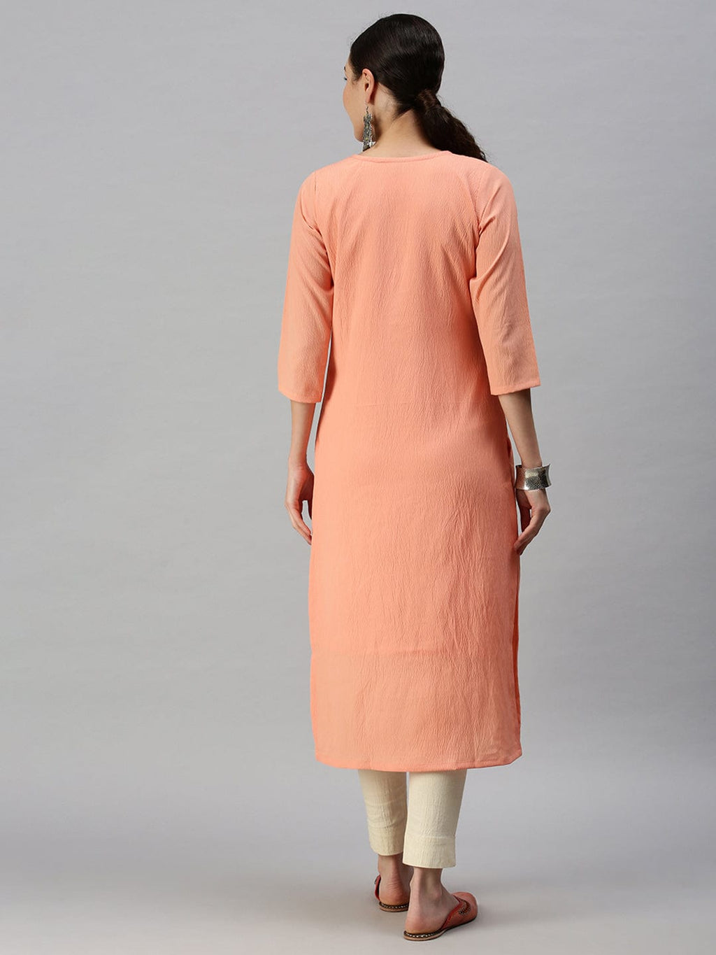 Women's Solid Peach Straight Kurta