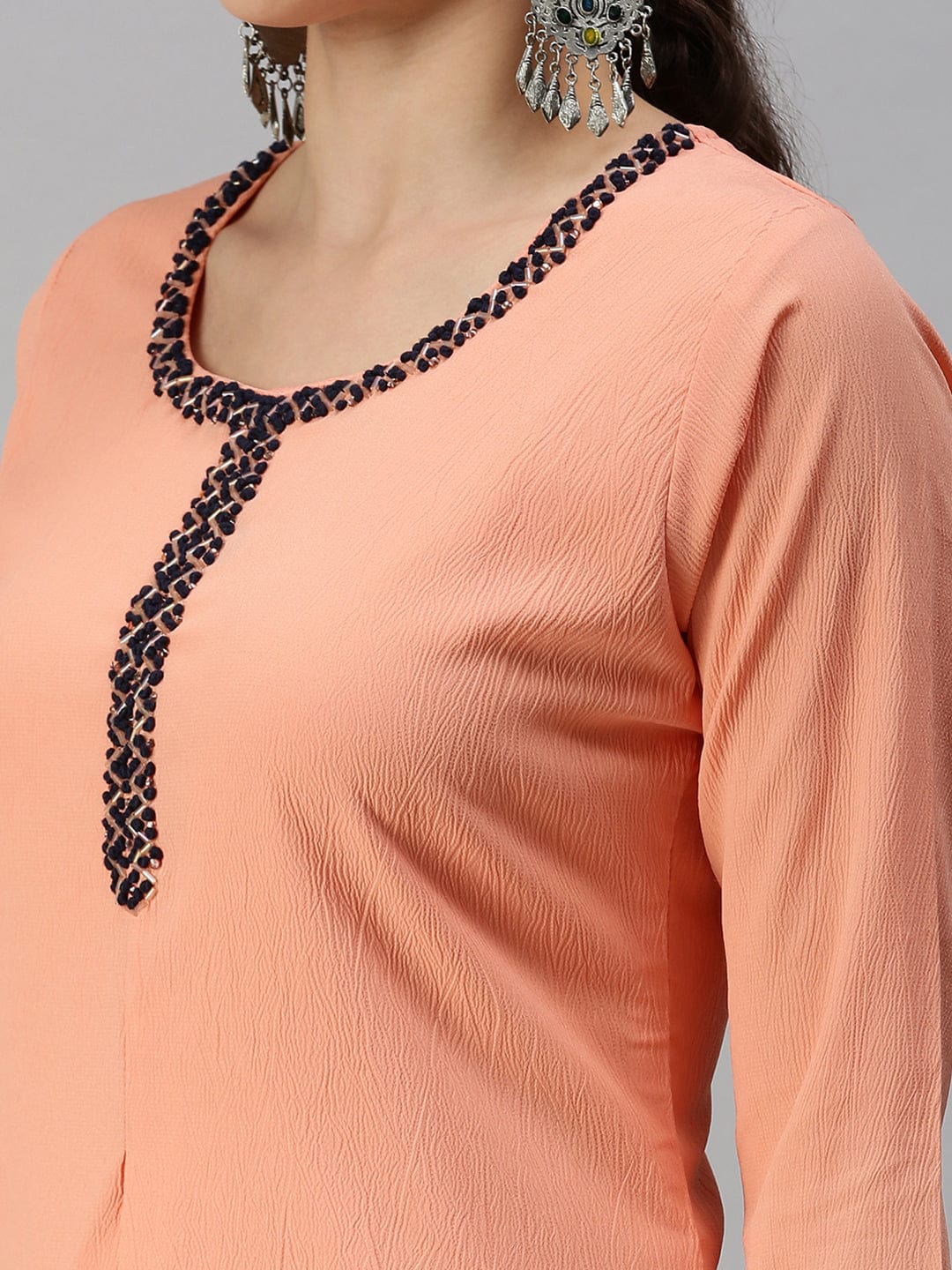 Women's Solid Peach Straight Kurta