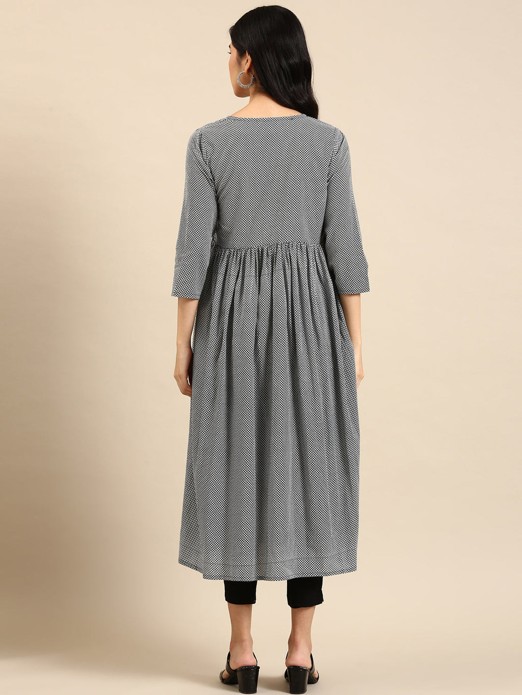 Women's Black & White Checked A-Line Kurta