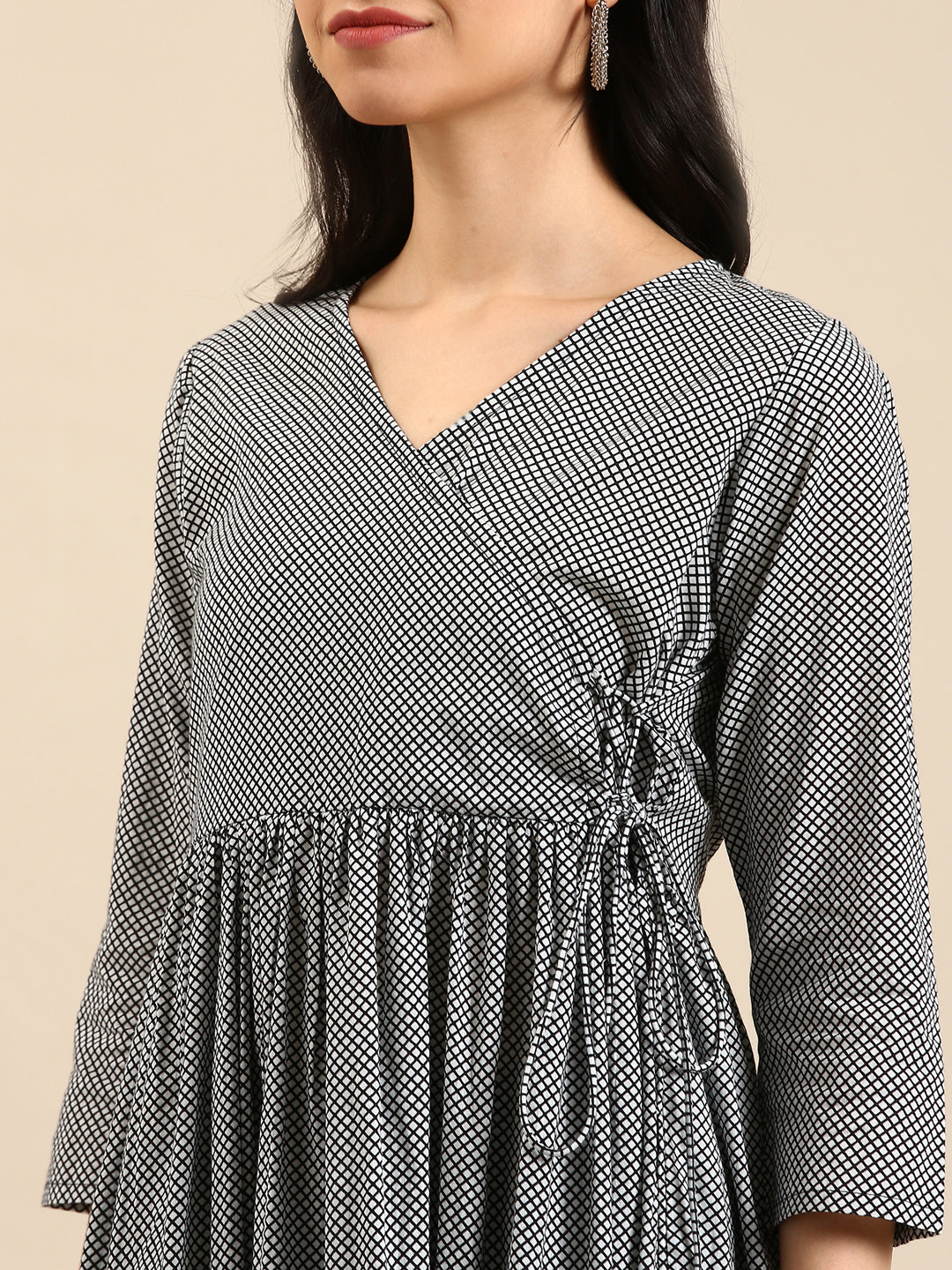 Women's Black & White Checked A-Line Kurta