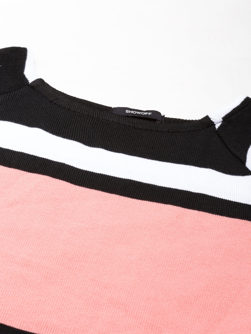 Women's Coral Colour blocked Ribbed Bodycon Dress
