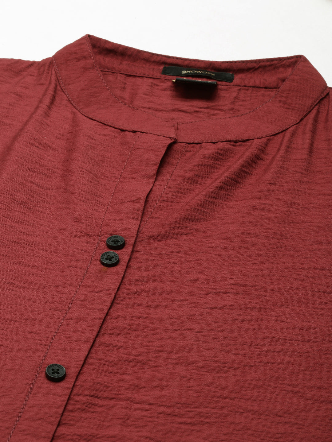 Women's Maroon Mandarin Collar Straight Kurta