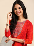 Women's Orange Abstract Printed Straight Kurta