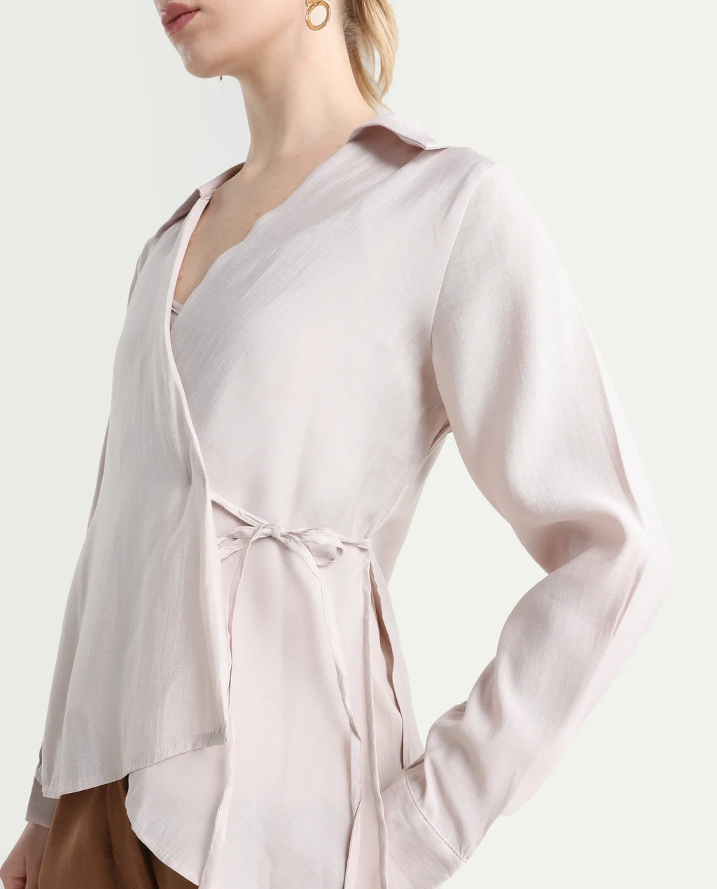 Rareism Women's Somvi Beige Viscose Blend Johnny Collar Plain Relaxed Fit Top