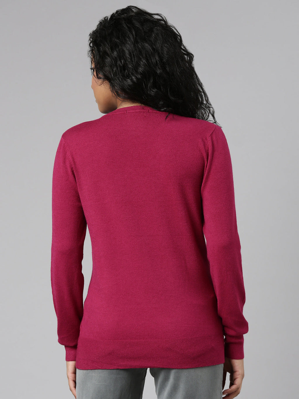 Women's Fuchsia V-Neck Regular Top