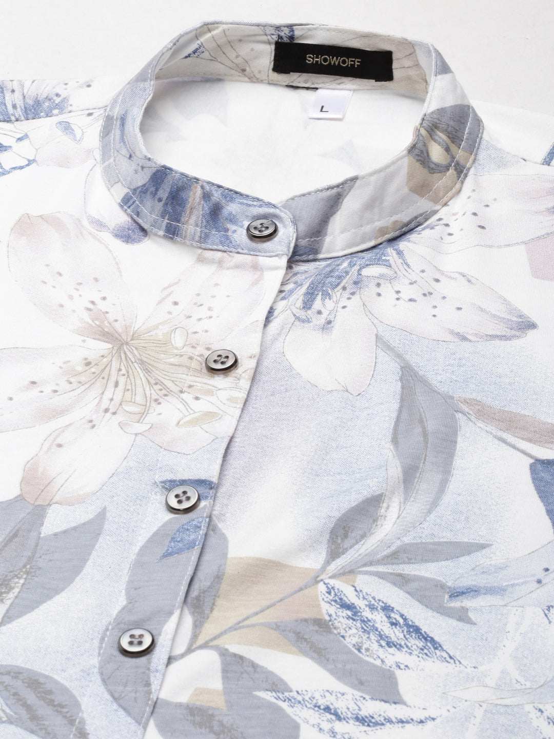 Women's White Floral Printed Belted Detail A-Line Kurta