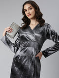 Women's Grey V-Neck Wrap Dress