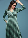 Women's Green Fit & Flare Party Dress